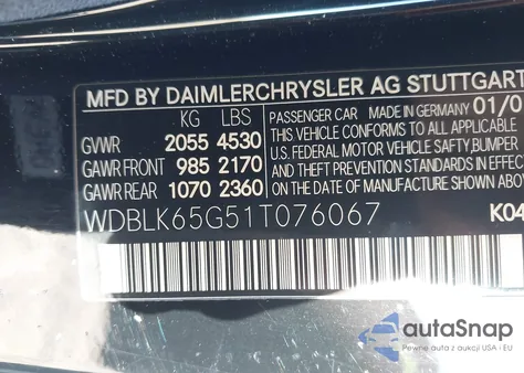 2001 Mercedes-Benz Clk 320 from USA, damaged, VIN WDBLK65G51T076067